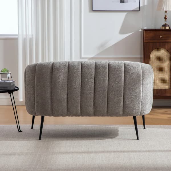 Chenillesoffa - 2-sitssoffa - Modern Stil - Räfflad Klädsel - Metallben - För Vardagsrum - Grå