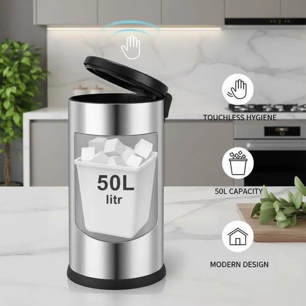 Automatisk sensor soptunna - Avfallshink 50 L - Rörelsesensor - Touchless - Tygmaterial - Armégrön