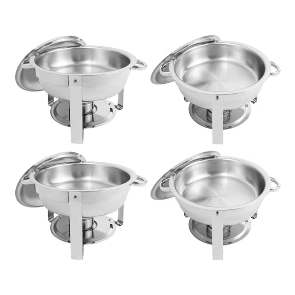Chafing dish-sæt - Rund buffetvarmer - 4 dele - 4,5 l - Rustfrit stål - Catering - Sølv