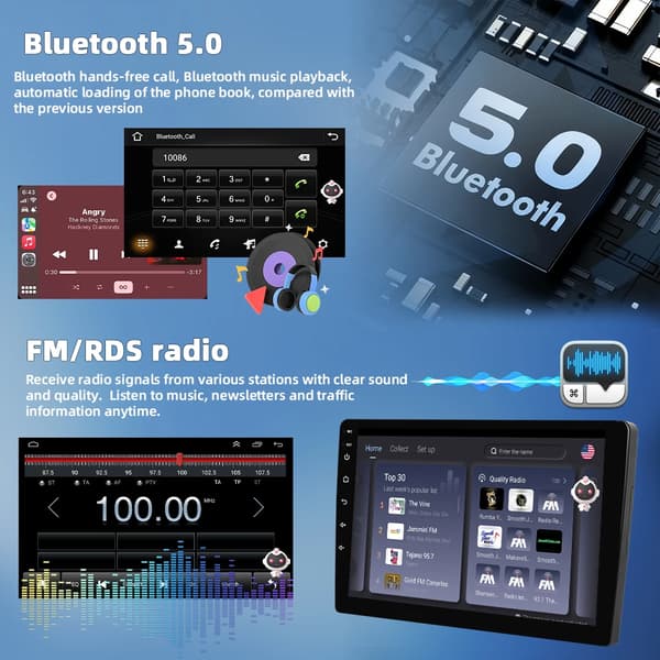 Bilradio - 2-DIN Android CarPlay GPS - 23 cm touchskærm - 4G - Bluetooth - Split screen - 4GB RAM 64GB ROM