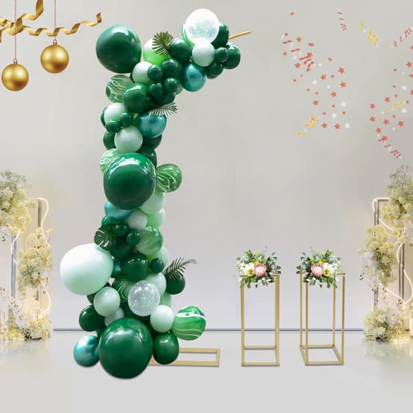 Ballongbåge set - Metall bröllopsbåge med 2 blomsterstativ - 2 m rektangulär bas - Återanvändbar - Guld