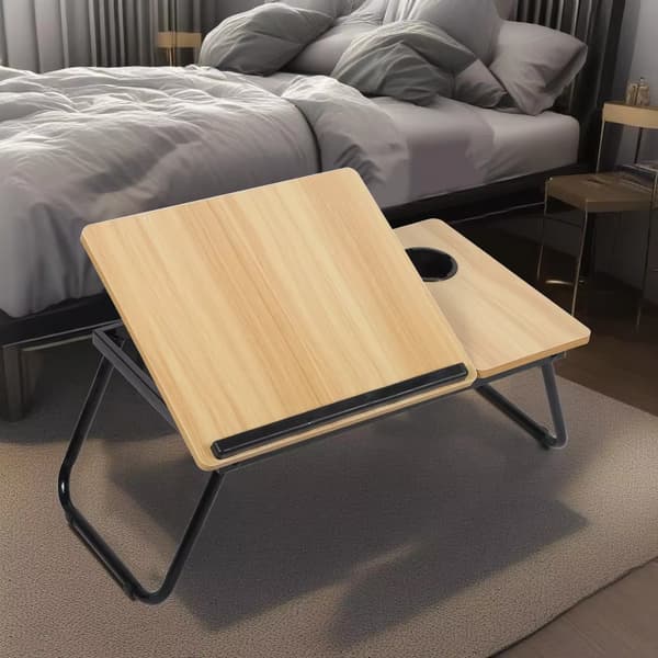 Laptopbord - Foldbart lap desk - Vippebart - Justerbart - Kopholder - Til seng og sofa - Valnød