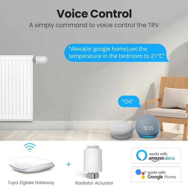 Smart radiatortermostat ZigBee - TRV06 ventil - App- og stemmestyring - Programmerbar - 3,7 V - Sæt 3 stk