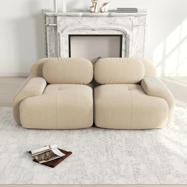 Loveseat-soffa - 2-sitssoffa - 208 cm bred - Välvda armstöd - Halkfri undersida - Elastisk stoppning - Beige manchester