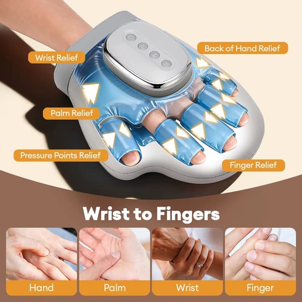Massagehandske - Håndmassager - Luftkompression - Æltning - Vibration - USB-C - Hvid