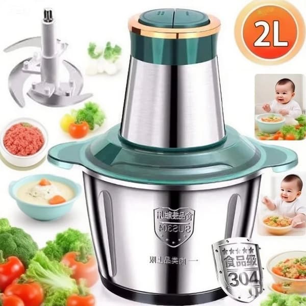 Elektrisk Kødhakker - Multifunktionel Foodprocessor - 2 L - Rustfrit Stål - Grøntsagshakker - EU-Stik