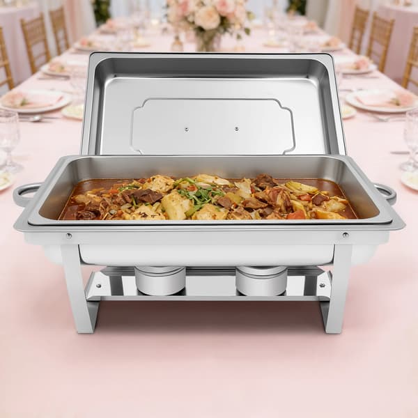 Buffé chafing dish - Rektangulär matvarmare 9 l - Fällbart stativ - Rostfritt stål - Stor kapacitet - Silver