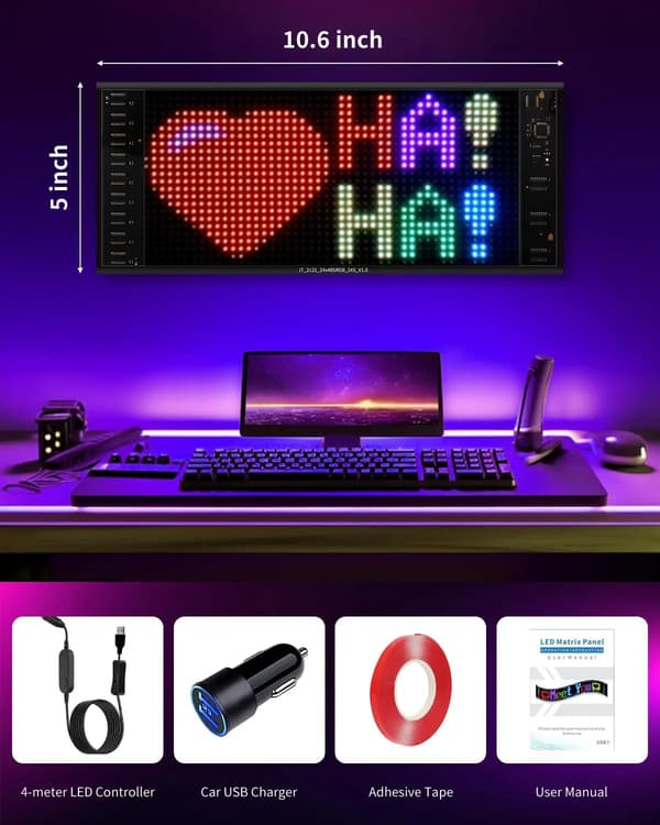 Flexibel LED-matrispanel - Programmerbar LED-skylt - 24 × 48 LED - Appstyrning - USB-driven - Vattentät - 5 V