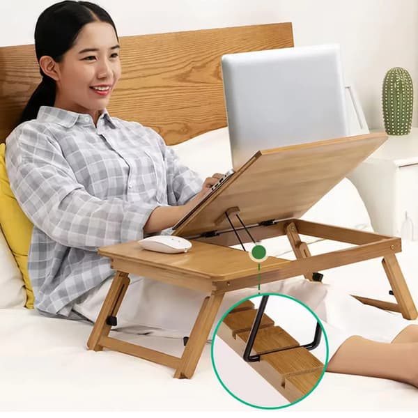 Laptopbord i bambu - Hopfällbart datorbord - Ergonomisk design - Rektangulär form - Ingen montering - Utan hjul - Vikt 2,3 kg