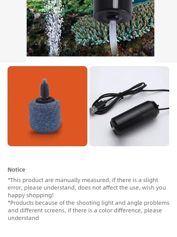 Tyst syrepump för akvarium - Mini luftpump - USB-driven - 1 W - Portabel - Plast - Bältesfäste