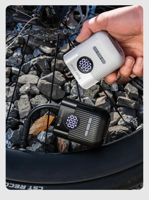 Mini elektrisk cykelpump - Kompressor för däck - 150 PSI högtryck - Digital display - För Presta & Schrader - Vit