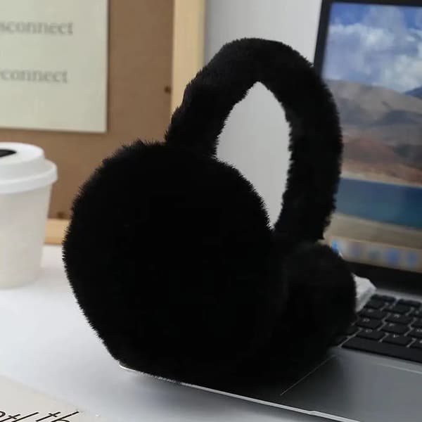 Vinter ørevarmere - Fluffy øremuffer - Blød kunstpels - Sammenfoldelig - Unisex voksen - Sort
