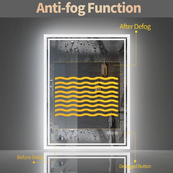 LED Badrumsspegel - Rektangulär Väggspegel 70x90 cm - Bakbelyst - Dimbar - Imfri - Splittersäker - Ramlös - Silver