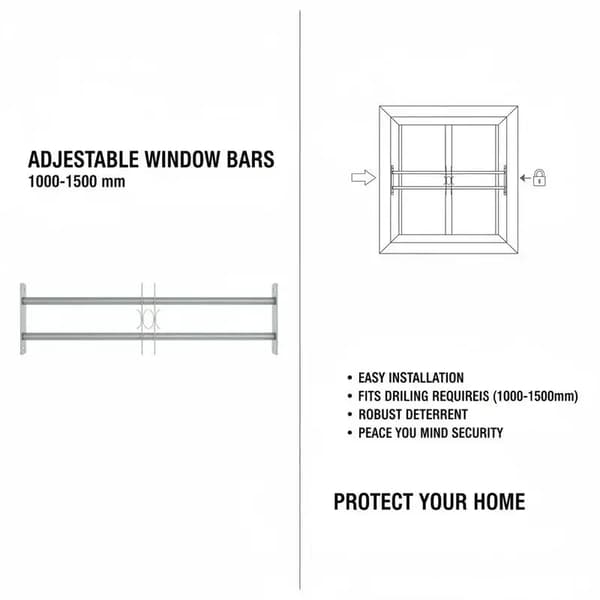Fönsterskydd - Justerbart säkerhetsgaller - 2 st säkerhetsstänger - 100–150 cm bredd - Plast - Silver