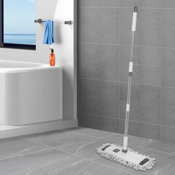 Golvmopp - Platt mopp - Rektangulär 55×25 cm - Stålskaft - Inkl. 2 syntetiska moppdukar - Vit