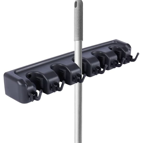 Moppeholder til koste og redskaber - 5 holdere - Sort
