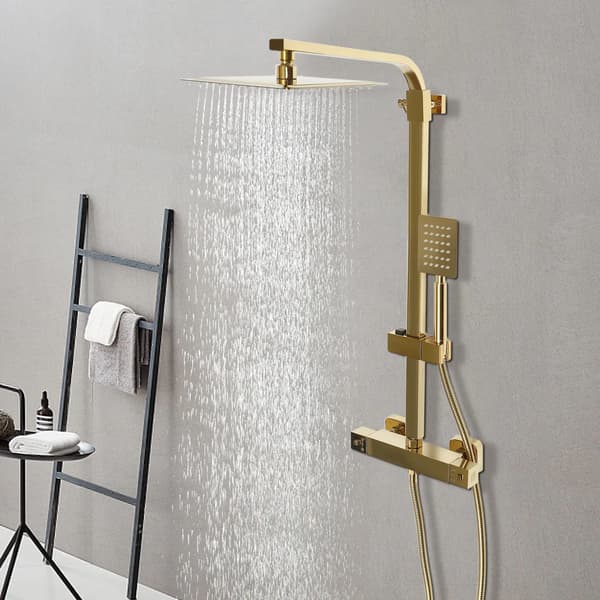 Regnbruser sæt - Termostat brusersystem - Bruserstang - Rustfrit stål & messing - 1,5 m slange - Guld