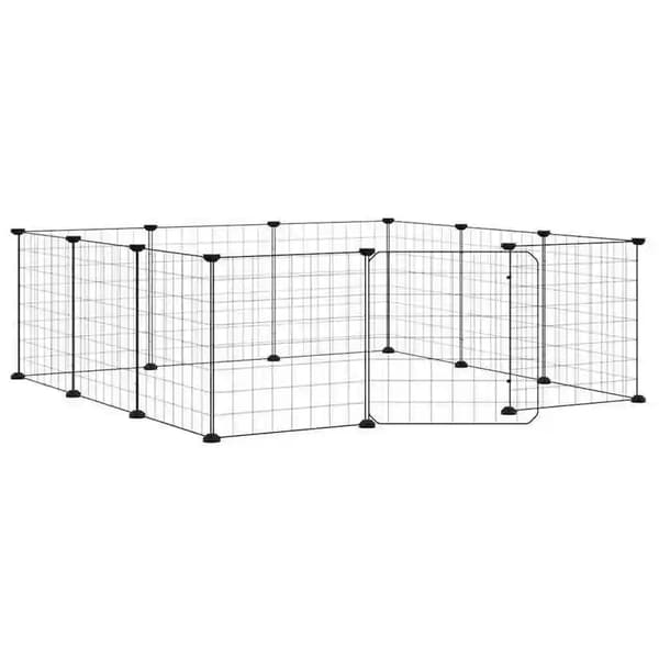 Kæledyrshave - 12-panel løbegård med dør - Rustfrit stål - Panel 35 x 35 cm - Sort