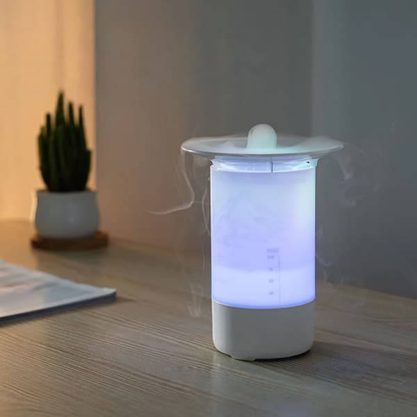 Aromaterapi luftfugter - Æterisk oliediffuser/nebulisator - LED-lys - Støjsvag - Til hjem og bil - Hvid