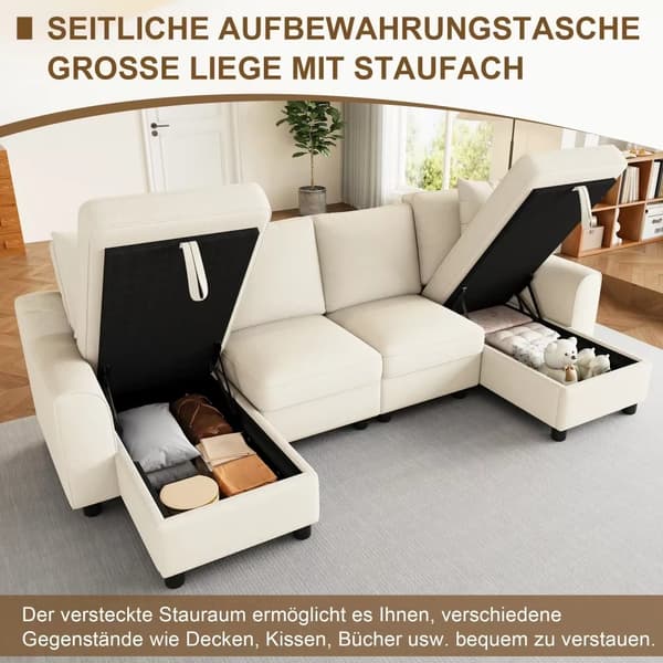 Modulsoffa - U-formad hörnsoffa - Chenille - 4-sitsig - Förvaring - 280 × 137 × 84 cm - Grå
