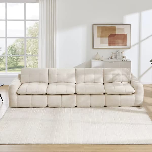Modulsoffa - U-formad 4-sitssoffa - Chenille - Djupa sitsar - Modern design - Beige