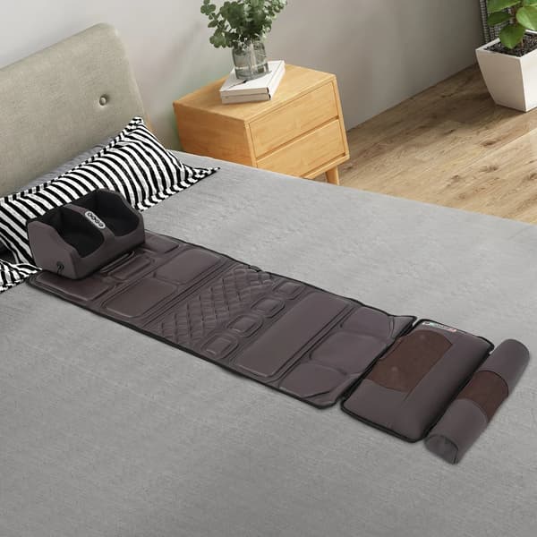 Massagepude - Til hele kroppen - 36W DC 12V, Læder, 9 Programmer, 9 Intensiteter, Timer 10/20/30 Min, EU‑stik - Rødbrun