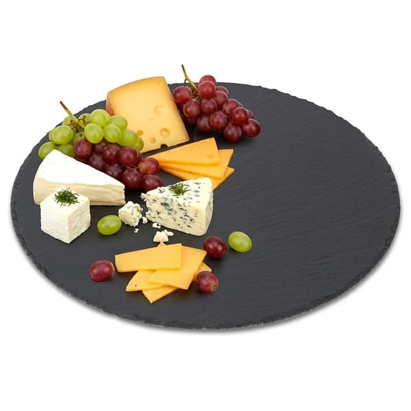 Serveringsbakke i skifersten - Rund - 30 cm - Sort