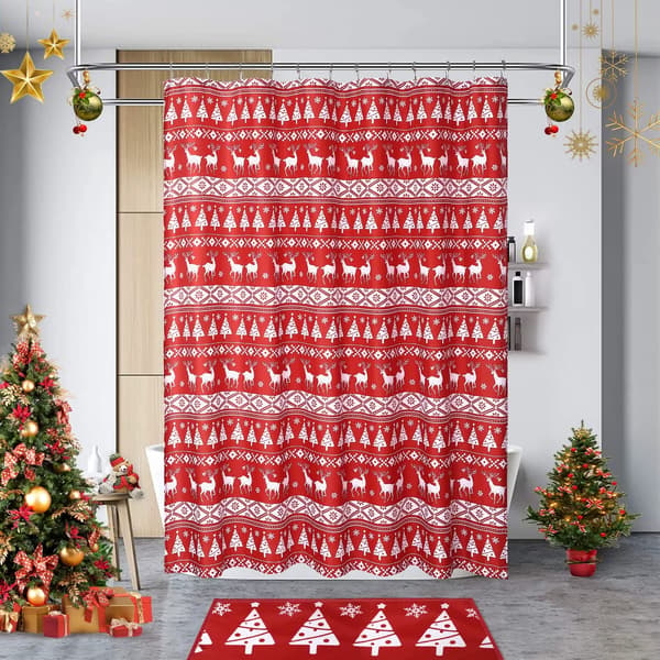 Julduschdraperi - Rött Julmotiv - Polyester - Präglad Textur - 182 x 89 cm - Standardfåll