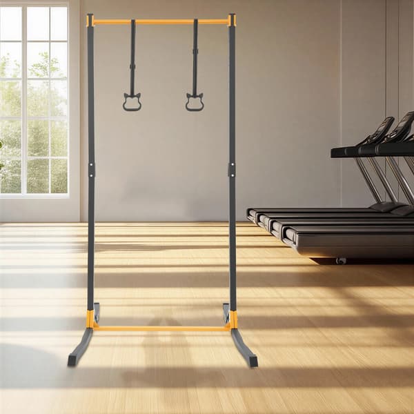 Pull-up-station - Pull-up-stang - Justerbar - Bærbar - Stål - Styrketræning - Armtræning - Sort og gul