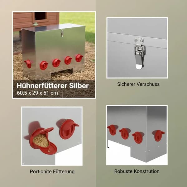 Foderautomat høns - Kyllingefodertrug - 60,5 x 29 x 51 cm - Stofmateriale - Til udendørs brug - Armygrøn