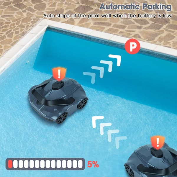Automatisk poolstøvsuger - Trådløs robotrenser - Til nedgravede flade pools - Lithiumbatteri - Sort