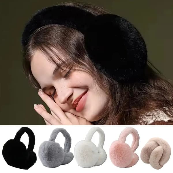 Vinter ørevarmere - Fluffy øremuffer - Blød kunstpels - Sammenfoldelig - Unisex voksen - Sort