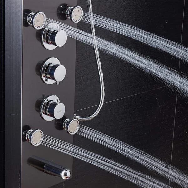 LED Regnbruser Panel - Bruserkolonne Med Vandfald - Digital Temperaturdisplay - SPA Kropsmassage Jets - 304 Rustfrit Stål - Sort