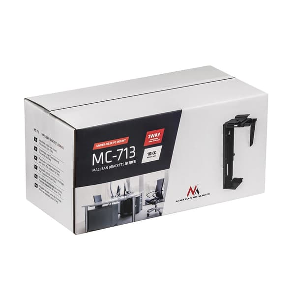 Lodret computerholder - MC-713B - Montering under skrivebord - Sort