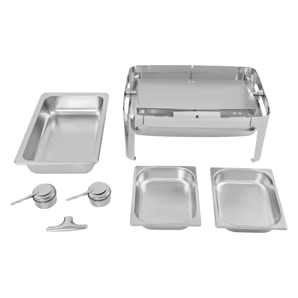 Buffetvarmer - Chafing Dish - Dobbelt 2x9 l - Rustfrit stål 201 - Rektangulær 64x44 cm - Sølv