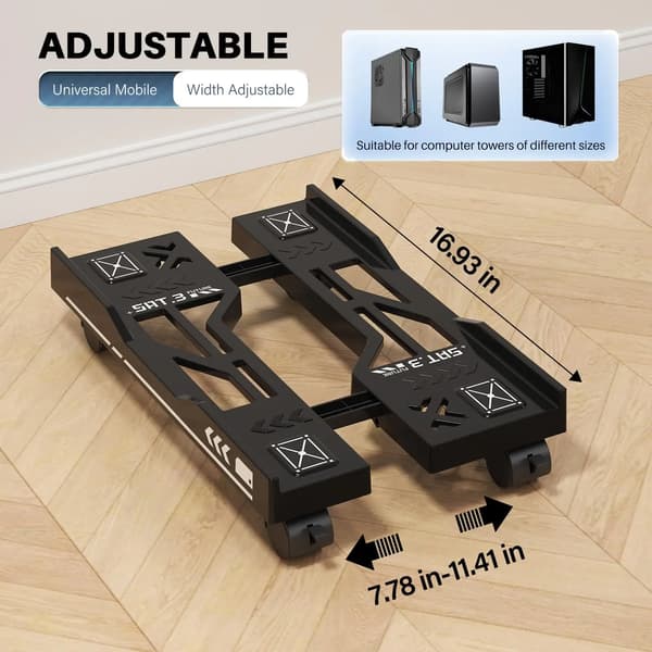 CPU-stativ - Justerbar computerholder - Mobil med styrehjul - Til stationære computere - Sort