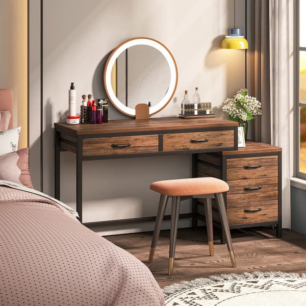Computerbord - Skrivebord 150×50 cm - 3 skuffer - Vendbare skuffer - Industriel arbejdsstation - Rektangulær - Rustic Brown 02