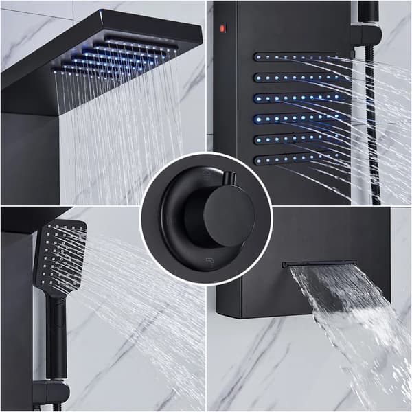LED Brusepanel 6004 - Regnbruser & Vandfald - Kropsdyser til Massage - Tre Greb - Keramisk Ventil - Rustfrit Stål - Hvid