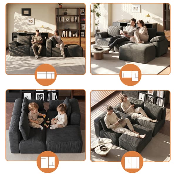 Modulär hörnsoffa - L-formad 2-sits soffa - Sammet - För vardagsrum - Kompakt bredd under 200 cm - Enkel montering - Grå