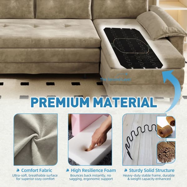 U-formad modulsoffa - Bäddsoffa - Konvertibel - Chenille - Trästomme - Modern design - Kamelfärgad