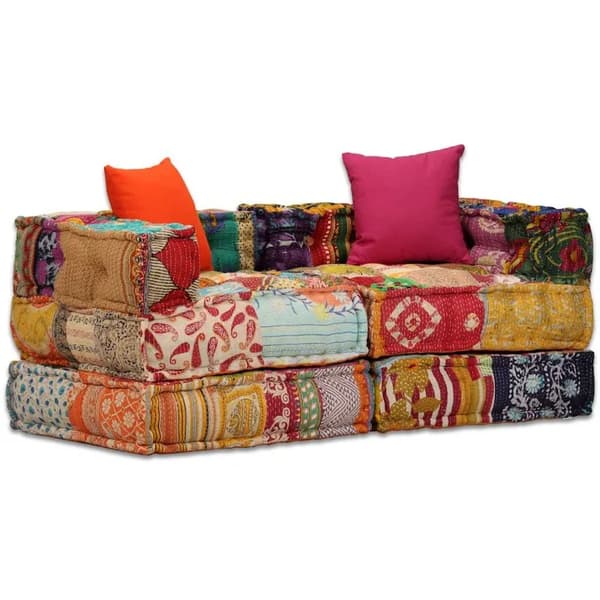 Modulär 2-sits sittpuff - Soffpall plast - Patchworkdesign - 140 x 70 x 58 cm - Röd