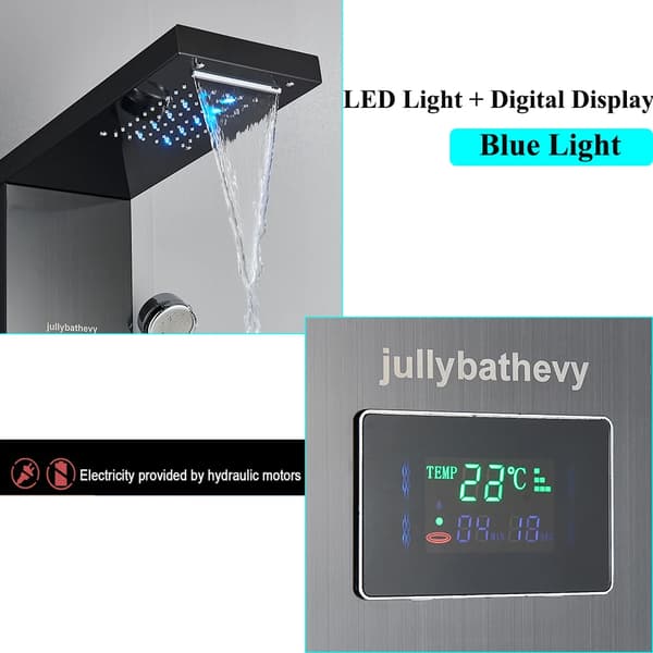 Brusepanel - Model 8006 - LED - Digital temperaturdisplay - Massagejets - 304 rustfrit stål - Glidestang - Sort
