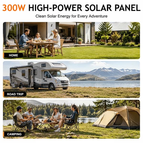 300W solpanel - Bærbart foldbart solcellepanel sæt - Vandtæt - Nødstrøms oplader - Til camping og autocamper - Til power station og off grid