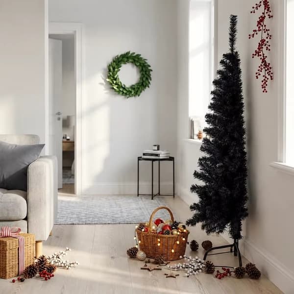 Halvt juletræ med fod - 150 cm - Sort