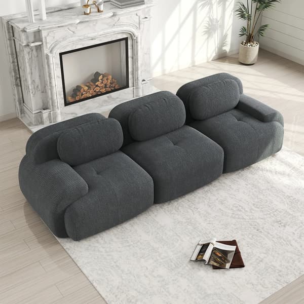Soffa - 3-sitssoffa - Premium manchester - Halkfri - Ergonomiska armstöd - Elastisk klädsel - Grå