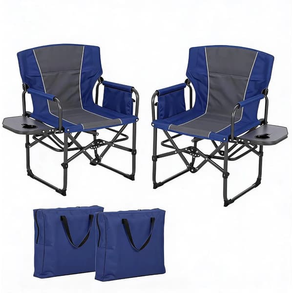 2-pack regissörsstolar - extra stora campingstolar för vuxna - hopfällbara - maxvikt 180 kg - sidobord - blå