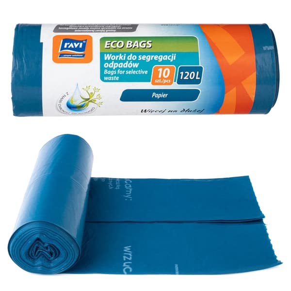 Sopsäckar/Avfallspåsar - 120 l - Extra Tåliga - För Pappersavfall - Avfallssortering - 10-Pack - Blå