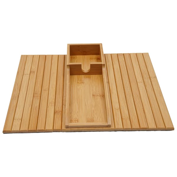 Bambu soffbricka - Rektangulär soffbricka/serveringsbricka - 41,5 × 34 cm - Hopfällbar - Antik look - Neoklassisk stil - Träfärg