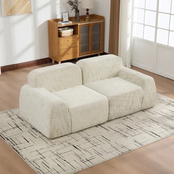 Modulsoffa - L-formad vardagsrumssoffa - 3-sits - Chenilletyg - 30D högelastiskt skum - Flyttbar - Halkfri bas - Beige