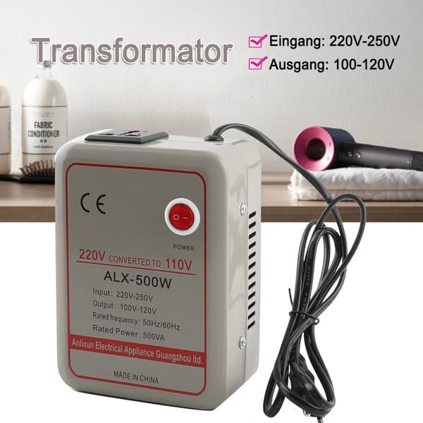 Spændingsomformer - Step Up/Step Down Transformator - 1000 W - 220–250V ↔ 100–120V - AC Til AC - Blå